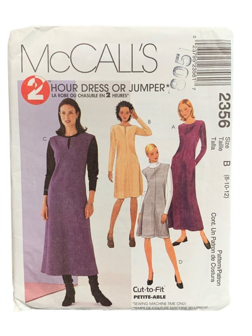 McCalls 2356 2-Hour Dress Jumper Sewing Pattern Size 8-10-12 Uncut